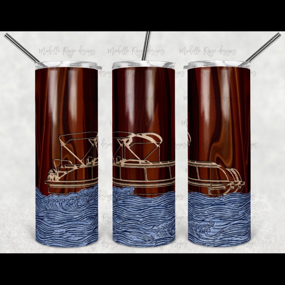 Pontoon Boat 20 oz Tumbler, Lid, Straw & Gift Box